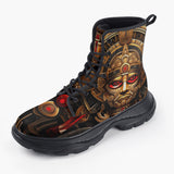 Casual Leather Chunky Boots Ancient Aztec God