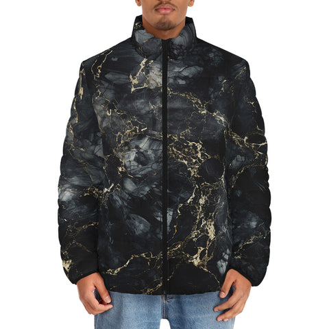 Down-Padded Puffer Jacket Black Marble Texture