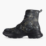 Casual Leather Chunky Boots Black Marble Texture