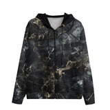 Men's Zip Up Hoodie Black Marble Texture