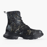 Casual Leather Chunky Boots Black Marble Texture