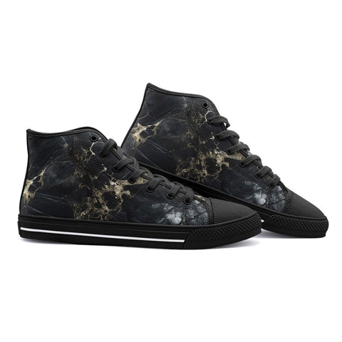 High-Top Canvas Shoes Black Marble Texture