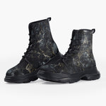 Casual Leather Chunky Boots Black Marble Texture