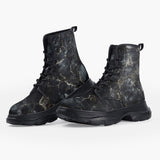 Casual Leather Chunky Boots Black Marble Texture