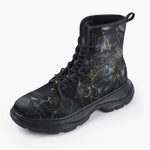 Casual Leather Chunky Boots Black Marble Texture