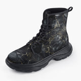 Casual Leather Chunky Boots Black Marble Texture