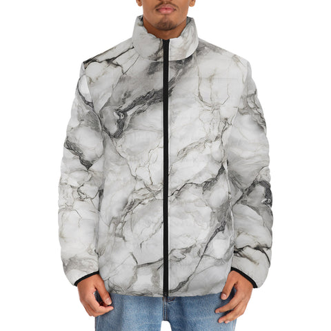 Down-Padded Puffer Jacket White Marble Texture
