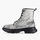 Casual Leather Chunky Boots White Marble Texture