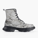 Casual Leather Chunky Boots White Marble Texture