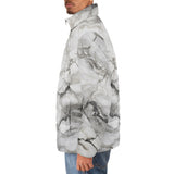 Down-Padded Puffer Jacket White Marble Texture