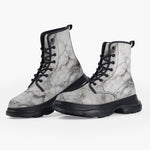 Casual Leather Chunky Boots White Marble Texture