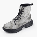 Casual Leather Chunky Boots White Marble Texture