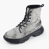 Casual Leather Chunky Boots White Marble Texture