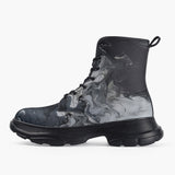 Casual Leather Chunky Boots Swirling Gray Acril Paint