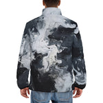 Down-Padded Puffer Jacket Swirling Gray Acril Paint