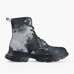 Casual Leather Chunky Boots Swirling Gray Acril Paint