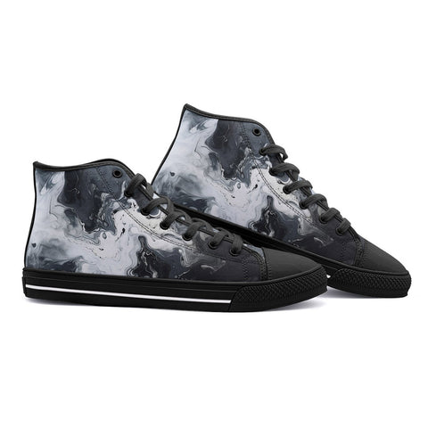 High-Top Canvas Shoes Swirling Gray Acril Paint