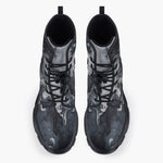 Casual Leather Chunky Boots Swirling Gray Acril Paint