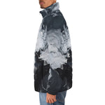 Down-Padded Puffer Jacket Swirling Gray Acril Paint