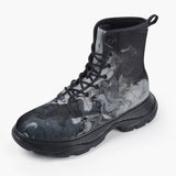 Casual Leather Chunky Boots Swirling Gray Acril Paint