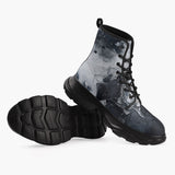 Casual Leather Chunky Boots Swirling Gray Acril Paint