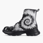 Casual Leather Chunky Boots Black and White Tie Dye