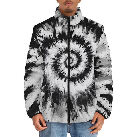Down-Padded Puffer Jacket Black and White Tie Dye