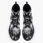 Casual Leather Chunky Boots Black and White Tie Dye