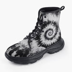 Casual Leather Chunky Boots Black and White Tie Dye