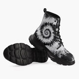 Casual Leather Chunky Boots Black and White Tie Dye