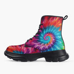 Casual Leather Chunky Boots Colorful Tie Dye