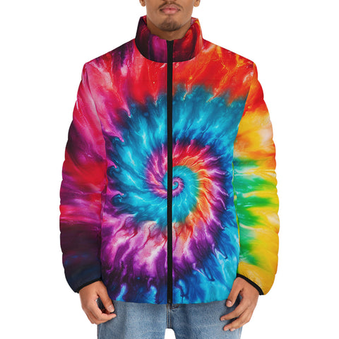 Down-Padded Puffer Jacket Colorful Tie Dye
