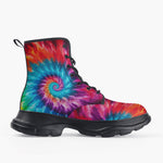 Casual Leather Chunky Boots Colorful Tie Dye