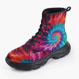 Casual Leather Chunky Boots Colorful Tie Dye