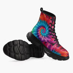 Casual Leather Chunky Boots Colorful Tie Dye