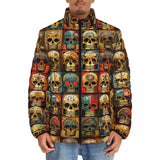 Down-Padded Puffer Jacket Collage of Colorful Skulls
