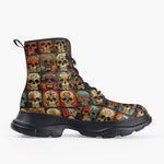 Casual Leather Chunky Boots Collage of Colorful Skulls