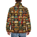 Down-Padded Puffer Jacket Collage of Colorful Skulls