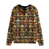 Men's Zip Up Hoodie Collage of Colorful Skulls