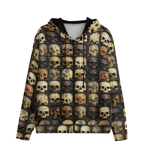 Men's Zip Up Hoodie Wooden Skulls Array