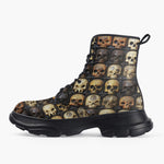 Casual Leather Chunky Boots Wooden Skulls Array