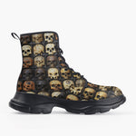 Casual Leather Chunky Boots Wooden Skulls Array