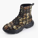 Casual Leather Chunky Boots Wooden Skulls Array