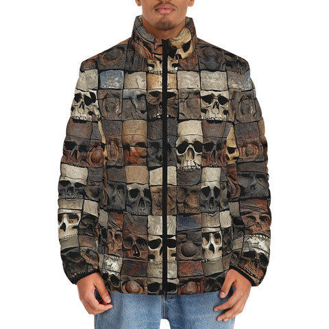 Down-Padded Puffer Jacket Carved Skulls on Wall