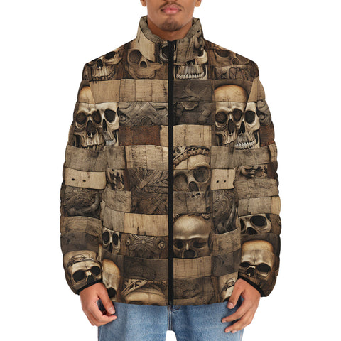 Down-Padded Puffer Jacket Wooden Skulls Mosaic Wall