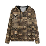 Men's Zip Up Hoodie Wooden Skulls Mosaic Wall