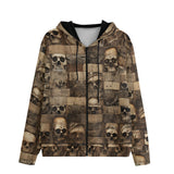 Men's Zip Up Hoodie Wooden Skulls Mosaic Wall