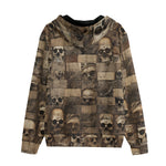 Men's Zip Up Hoodie Wooden Skulls Mosaic Wall