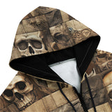 Men's Zip Up Hoodie Wooden Skulls Mosaic Wall