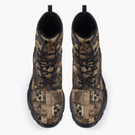 Casual Leather Chunky Boots Wooden Skulls Mosaic Wall